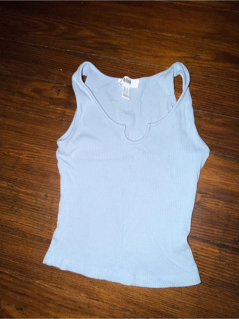 Essentials Light Blue Ribbed Notch-Front Tank